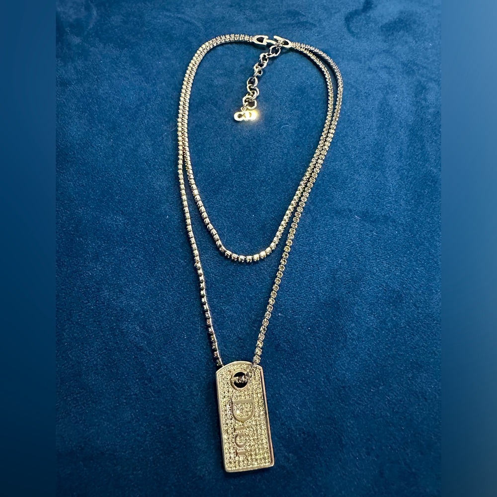 Dior Double Layer Silver Diamond Studs Necklace - image 6